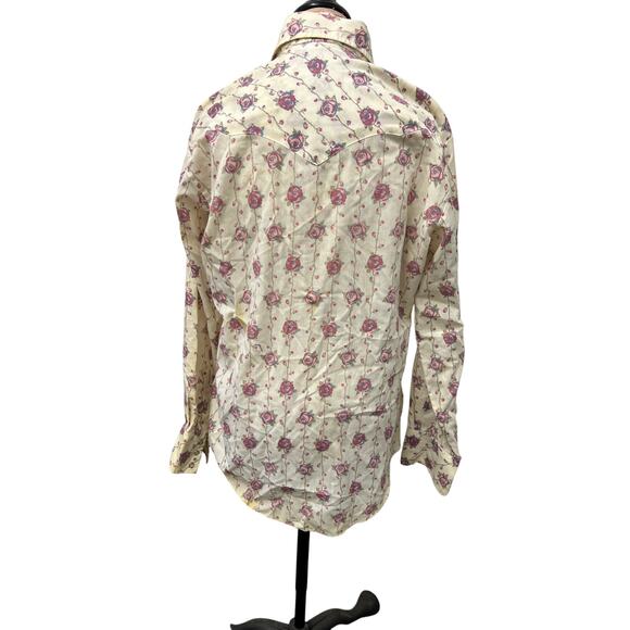 🌹 Champion Westerns Vintage Pearl Snap Shirt Rose Print Western Blouse FLAW - Picture 3 of 6